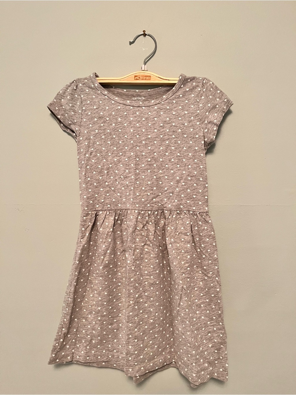Carter's Heather Gray Short Sleeve Dress with White Heart Print